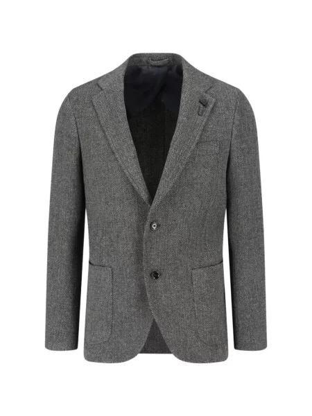 Geacă Lardini tricotate cu model herringbone cu rever gri