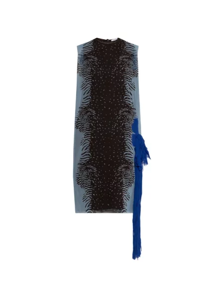 Rochie midi Ferragamo cu franjuri de mătase albastru