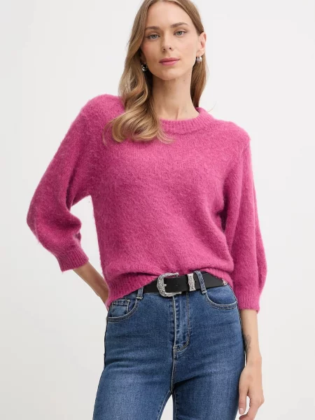 Пуловер от мохер United Colors of Benetton розово