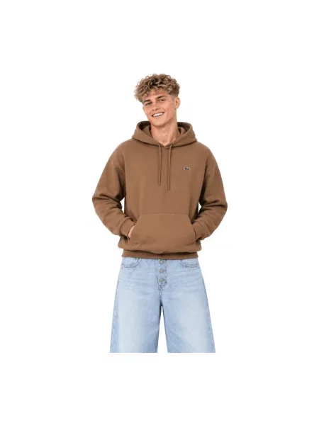 Bluza z kapturem Lacoste z kapturem brązowa