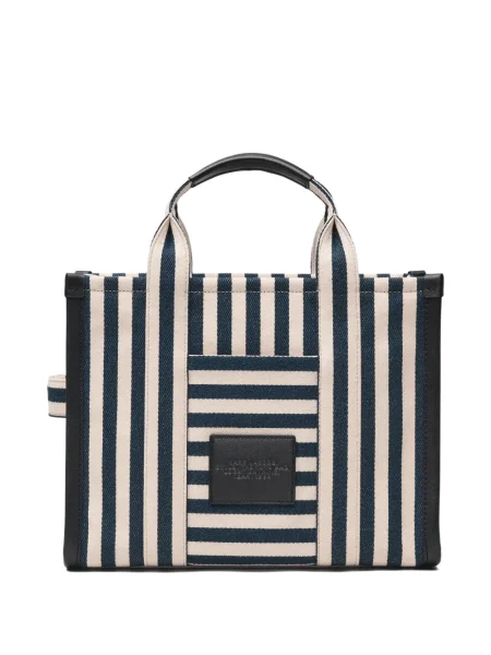 Geantă Marc Jacobs cu dungi din canvas albastru