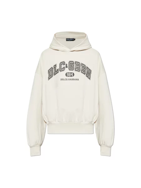 Bluza z kapturem Dolce And Gabbana z kapturem z nadrukiem beżowa