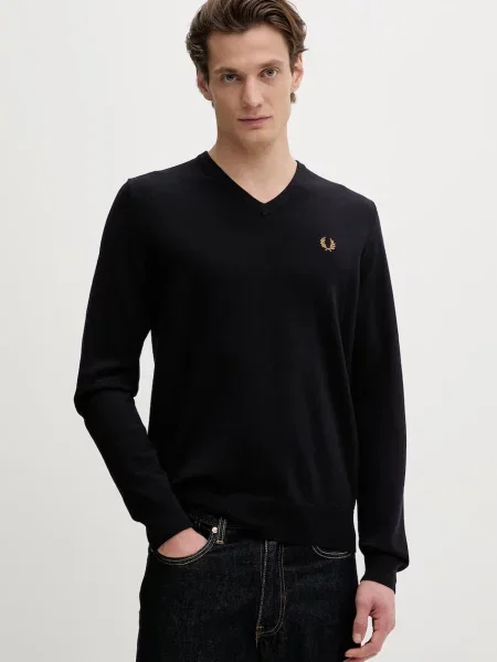 Fred Perry sweter wełniany granatowy lekki niebieski