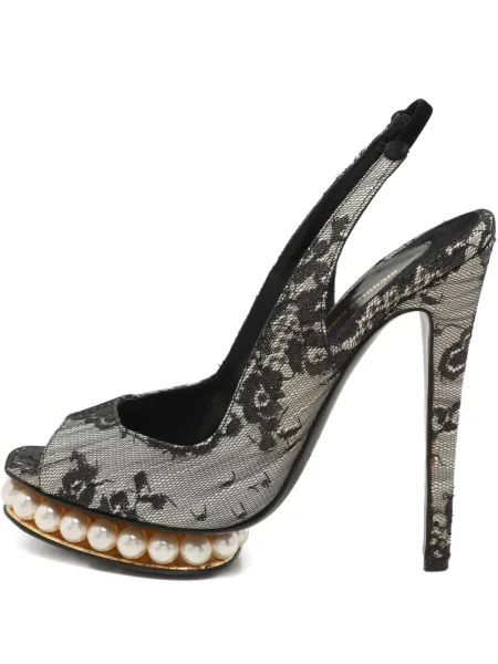 Sandale Nicholas Kirkwood cu platformă din dantelă alb