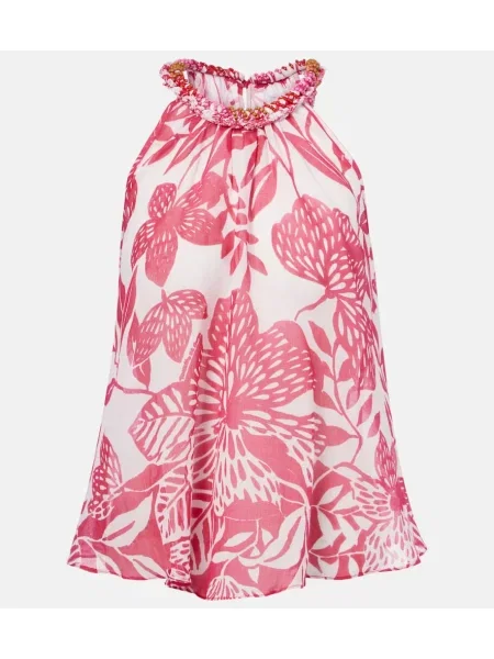Top Poupette St Barth w kwiatki z koralikami różowy