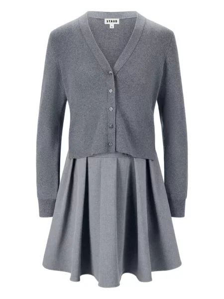 Rochie midi Staud cu decolteu în V până la genunchi de costum gri