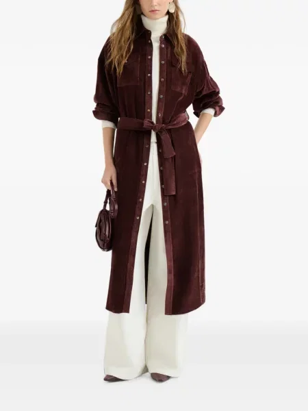 Rochie tip cămașă Brunello Cucinelli de catifea cord maro
