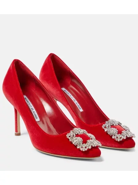 Pantofi cu toc Manolo Blahnik de catifea roșu