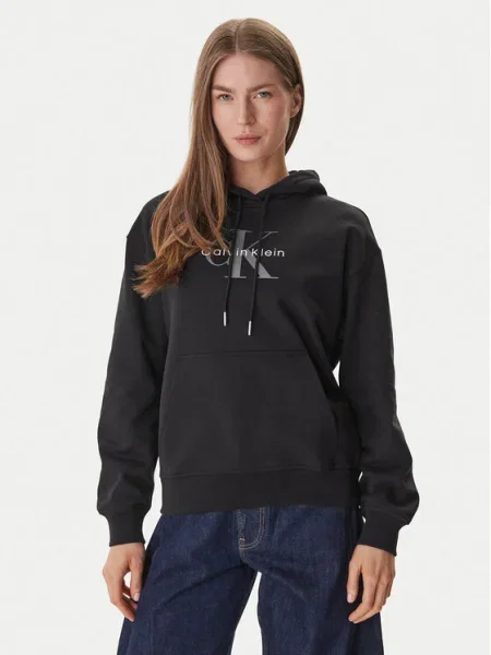 Calvin Klein Jeans Bluză de molton gri / negru alb