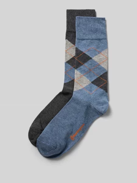 Skarpety z aplikacją z logo w zestawie 2 szt. model ‘Everyday Argyle’ Burlington niebieskie
