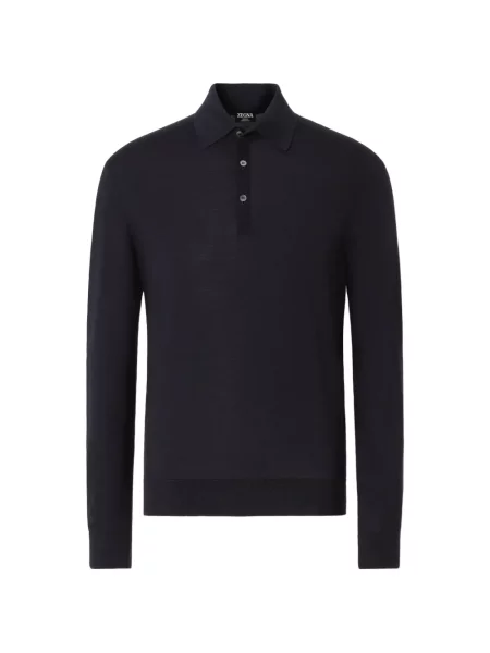 Tricou polo Zegna de lână albastru