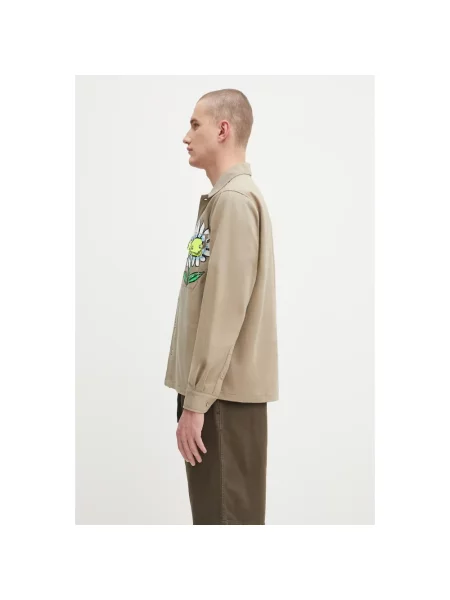 Sky High Farm koszula Daisy workshirt regular z kołnierzykiem klasycznym beżowy