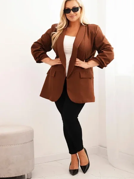 Kesi Włoski Dámska sako Plus Size elegantná hnedá čierna