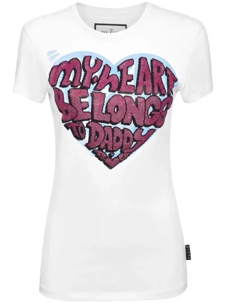 Tricou Philipp Plein de cristal alb