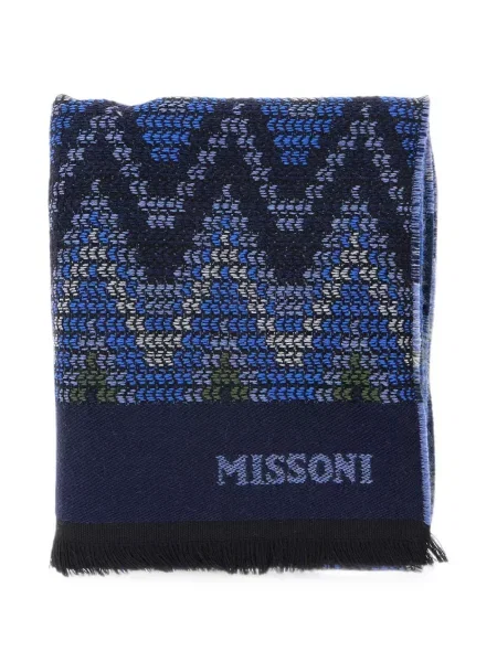 Fular Missoni cu franjuri tricotate albastru