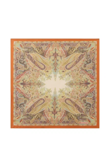 Fular Etro de mătase cu model floral portocaliu