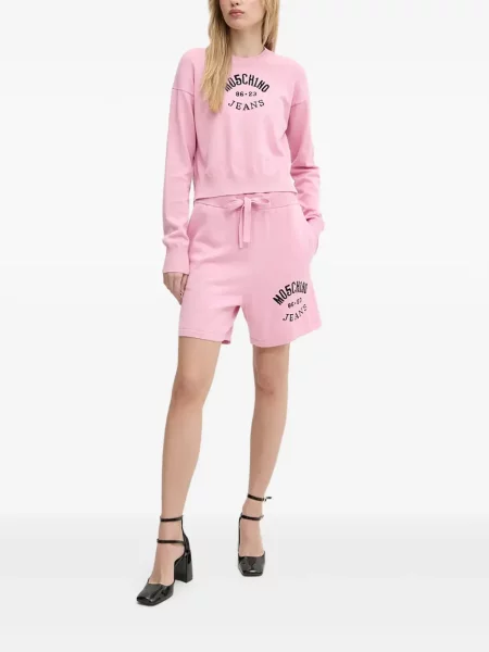 Pantaloni scurți din denim Moschino Jeans cu autograf roz