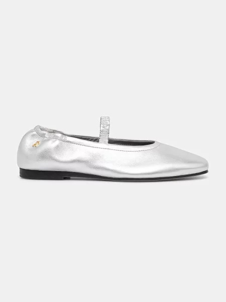 Tommy Hilfiger balerinke usnjene SILVER LTH ELLASTIC BALLERINA