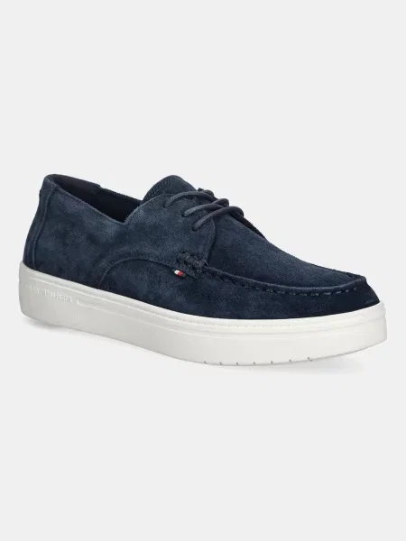 Usnjeni mokasini Tommy Hilfiger SUEDE STITCH TOE HYBRID mornarsko modra
