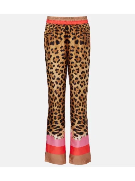 Pantaloni Roberto Cavalli de mătase cu imagine cu model leopard bej