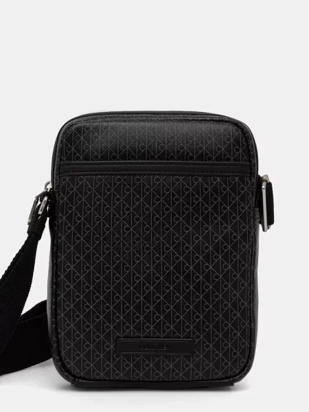 Geantă crossover Calvin Klein Emblem Aop Coated Slim Reporter negru