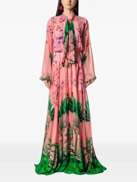 Rochie maxi Miau By Clara Rotescu cu funde cu model floral roz