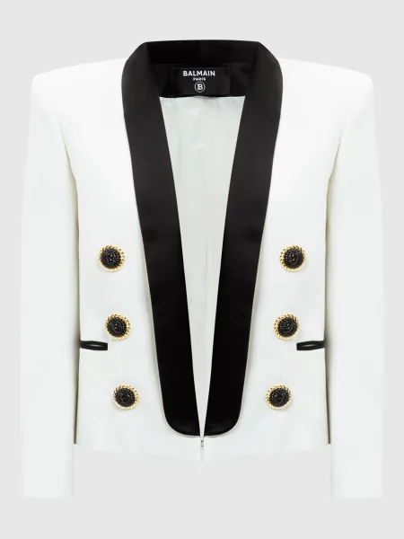 Укорочений жакет з вовни Balmain білий