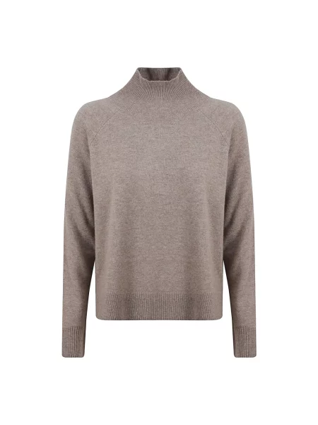 Lniany sweter z golfem Weekend Max Mara brązowy