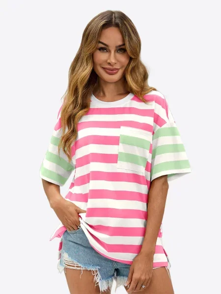 Imily Bela Tricou verde deschis / roz alb