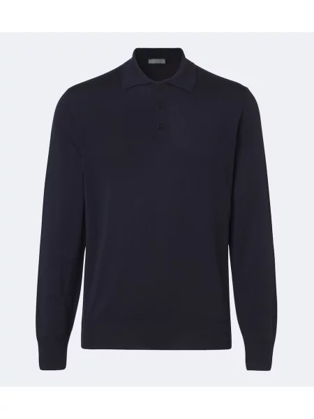Tricou polo Canali de lână albastru