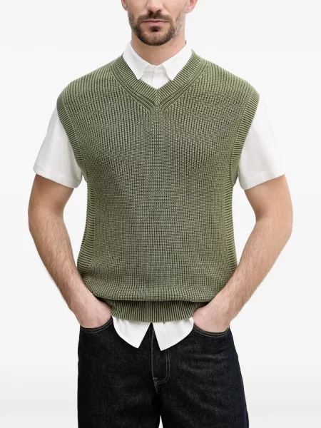 Pulover Benetton tricotate cu decolteu în V verde