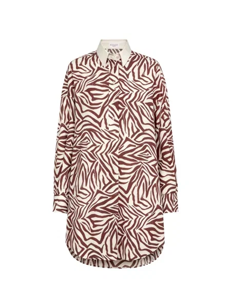 Rochie tip cămașă Brunello Cucinelli cu imagine cu model zebră alb