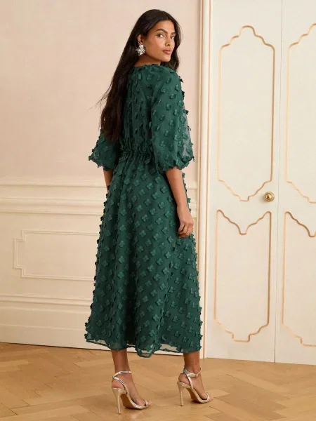 Love & roses Rochie pin verde