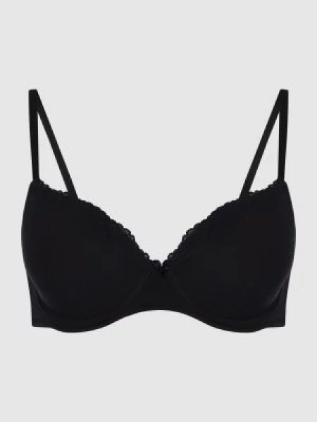 Biustonosz z fiszbinami z mieszanki bawełny z koronką Schiesser czarny