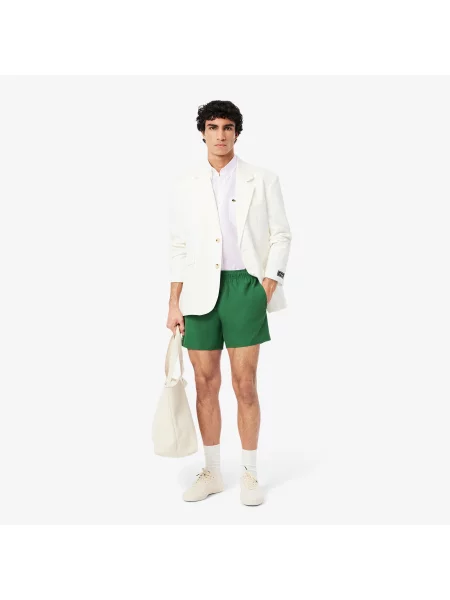 Lacoste Lniana Koszula Z Krótkim Rękawem biała