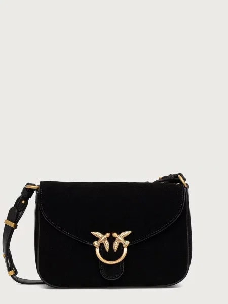 Pinko crossbody torbica semišasta črna