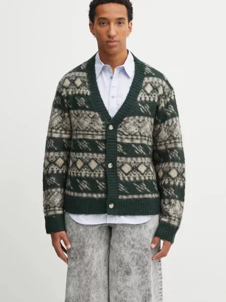 Daily Paper cardigan din amestec de lână Pattern Check verde