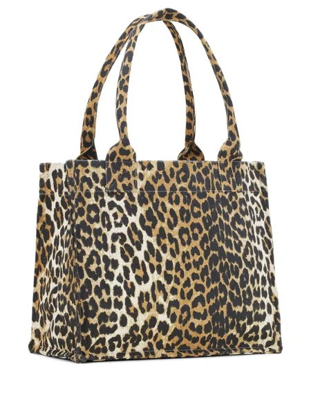 Geantă Ganni cu imagine cu model leopard din canvas