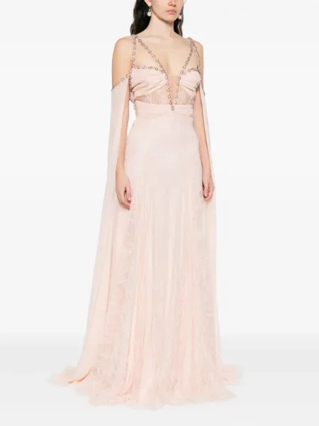 Rochie maxi Nissa din dantelă de costum roz