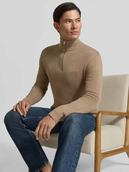 Dzianinowa bluza Jack & Jones Premium z logo beżowa