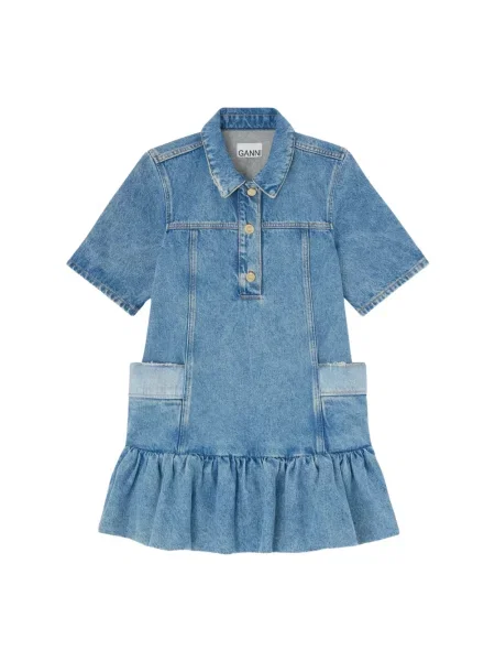 Sukienka jeansowa Ganni retro niebieska