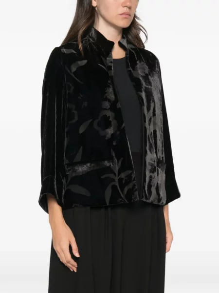 Geacă Why Ci de catifea cu model floral negru