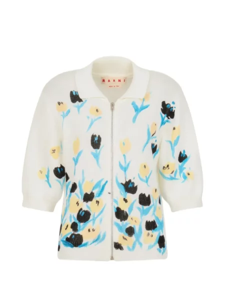 Cardigan Marni cu model floral alb