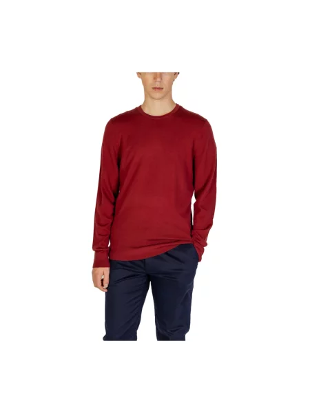 Sweter Calvin Klein Jeans wełniany z okrągłym dekoltem czerwony