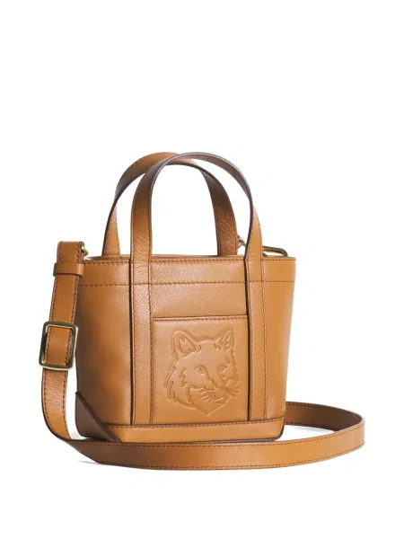 Geanta de piele Maison Kitsune din piele maro