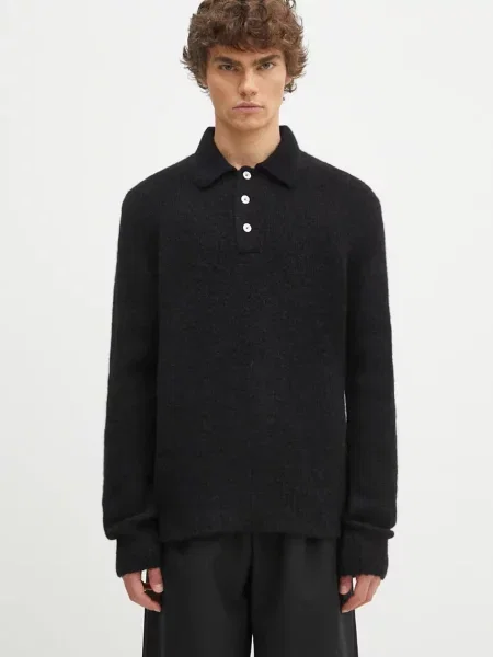 Vlněný svetr Norse Projects Rasmus Relaxed Brushed Polo pánský černá