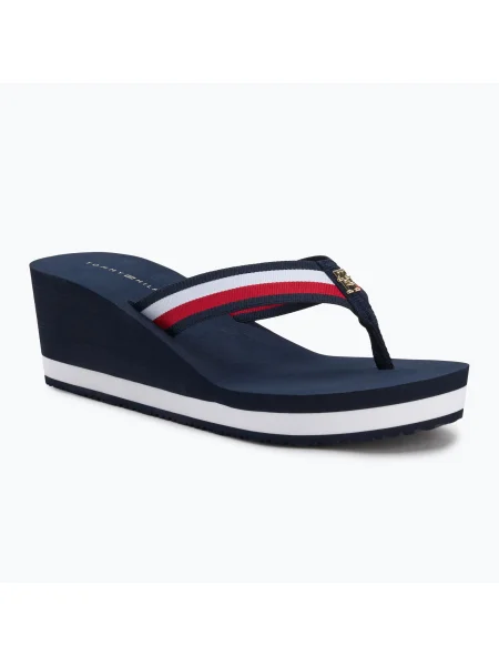 Дамски джапанки Tommy Hilfiger Corporate Wedge Beach Sandal space blue синьо