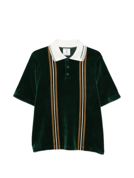 Tricou polo Casablanca de catifea cu dungi verde