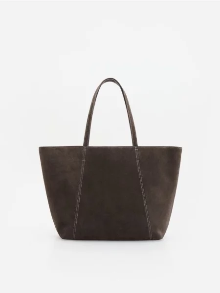 Reserved Geantă shopper din piele întoarsă gri-închis gri