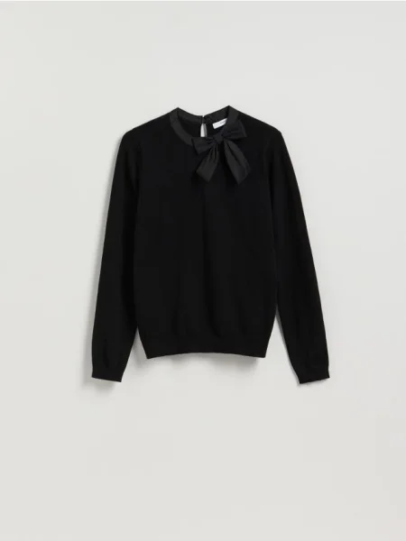 Reserved Светр з декоративним бантом чорний